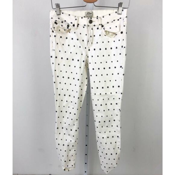 J.CREW 27 Toothpick Skinny Jeans Crop Ankle Mini Star Print Off White Navy G2312 - Picture 1 of 7